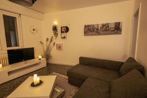- un salon avec un canapé et une télévision dans l'établissement Central and Cozy Haven in Geneva, à Genève