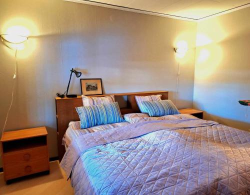 - une chambre avec un lit et deux oreillers dans l'établissement Vakantiewoning in Småland Zuid-Zweden, à Hjältevad