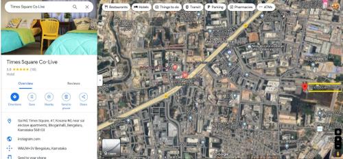 een schermafdruk van een kaart van een stad bij Times Square CoLive in Bangalore