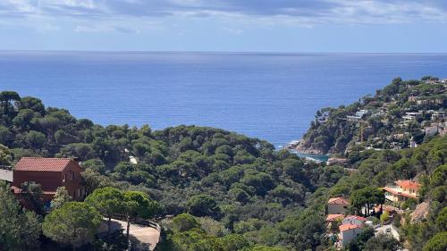 a view of the ocean from a hill at Luxury Villa Marina in Lloret de Mar