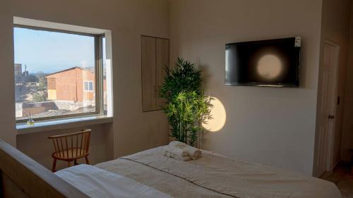 a bedroom with a bed and a tv on the wall at Hotel La Casona del Desierto in Huasco