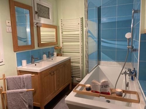 a bathroom with a tub and a sink and a shower at Appartement proche centre/gare in Le Mans