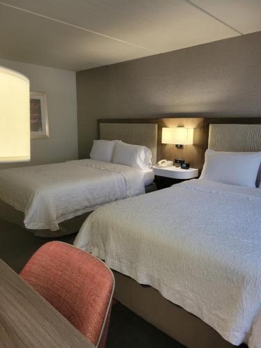 a hotel room with two beds and a red chair at Hampton Inn & Suites Austin Cedar Park-Lakeline in Austin