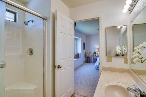 a bathroom with a shower and a sink at Thatcher Home with Fenced Backyard 3 Mi to Downtown in Thatcher