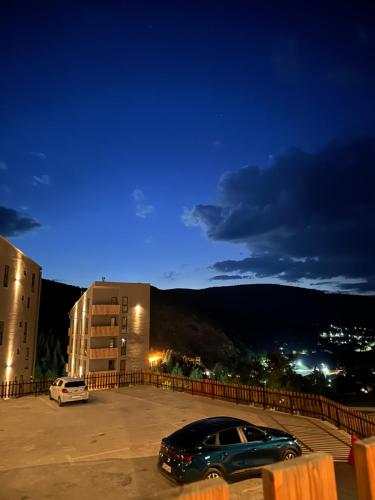 a car parked in a parking lot at night at Mavrovo_apt4 in Mavrovo