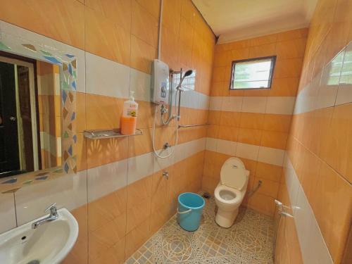 a bathroom with a toilet and a sink at Tamteh Homestay in Ayer Hitam