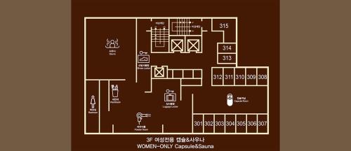 a black and white floor plan of a house at Hotel tt Gupo in Busan