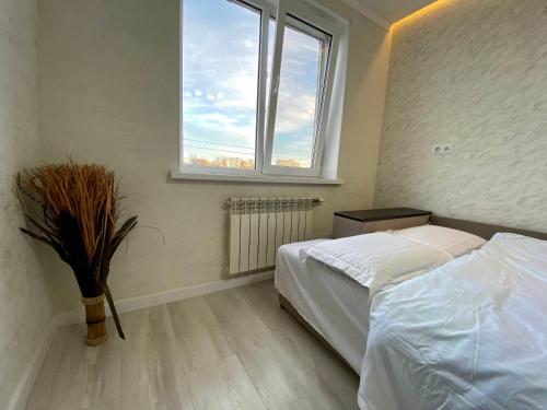 a bedroom with a bed and a window at Dendrarium Studio in Chişinău