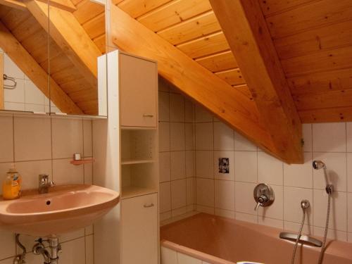 y baño con lavabo y bañera. en Ferienwohnungen Sägehof en Hornberg