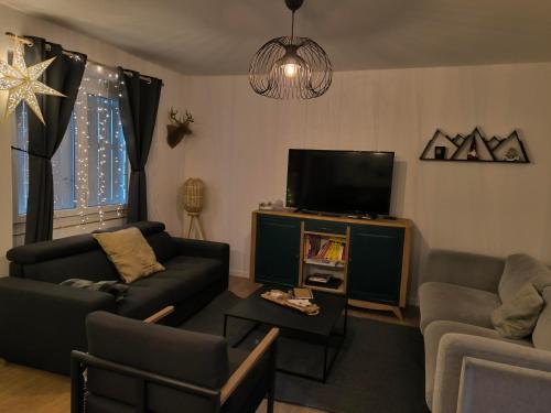 salon z kanapą i telewizorem w obiekcie Lodge Loupau Maga w mieście Luchon