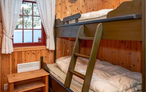 a bunk bed in a wooden room with a ladder at Cozy Home In Lillehammer With Sauna in Nordseter