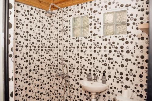 a bathroom with a shower and a sink at Gîte Rose Doudou in Mamoudzou