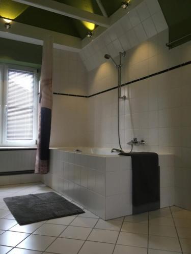 a bathroom with a shower and a bath tub at Lüttje Ferienhuus in Tönning