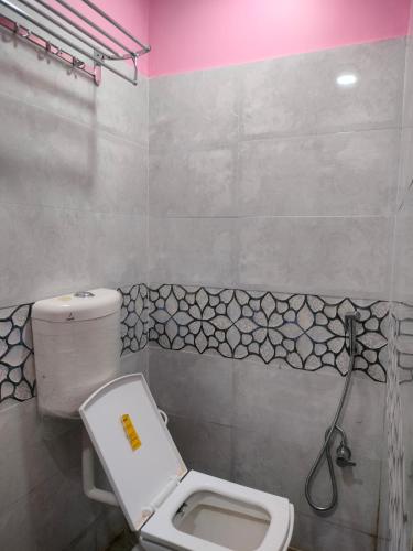 a bathroom with a toilet and a shower at HOTEL GANESH PALACE in Aurangābād