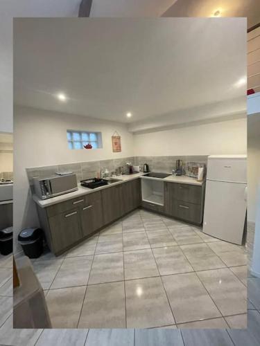 Il comprend une grande cuisine avec des appareils en acier inoxydable et du carrelage. dans l'établissement Le Convivial Climatisé Internet, à Paroy-sur-Tholon