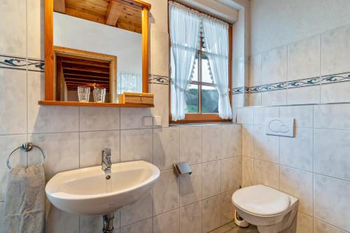a bathroom with a sink and a toilet at Wanglerhof Familie Wangler in Schuttertal