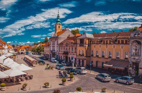 a view of a city with cars parked on a street at Apartman Gajeva in Samobor
