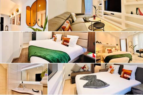 un collage de photos d'une chambre d'hôtel dans l'établissement Apartment Malaussena - Reception 24&7 - Center Libération, à Nice
