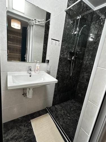 a bathroom with a sink and a shower at Зоряні Карпати in Slavske