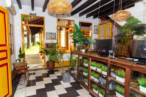 a room with a counter with plants in it at Hotel Fundadores en Cauca Viejo Fundadores in Jericó