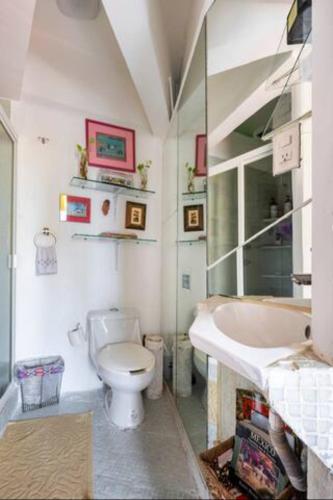a bathroom with a toilet and a sink and a tub at Casa Itzae B&B Polanquito Dog Friendly in Mexico City