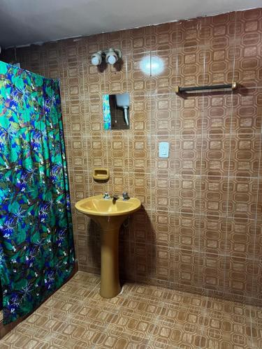 a bathroom with a sink and a shower at Nature Iguazu hostel B&B in Puerto Iguazú