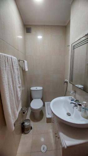 a bathroom with a white sink and a toilet at Paim Maria in Ponta Delgada