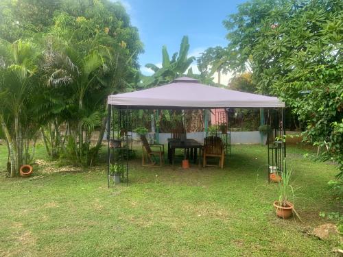 a gazebo with a table and chairs in a yard at Julianna Country House in Las Tablas