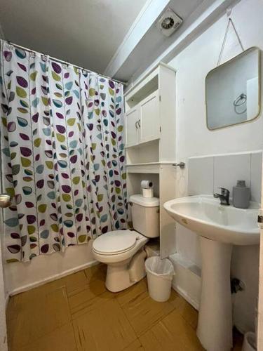een badkamer met een toilet en een wastafel bij Departamento equipado 124 Ovalle in Ovalle