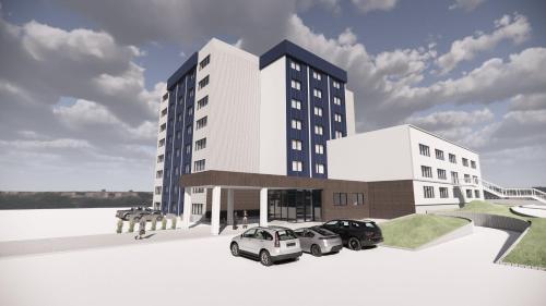 a rendering of a building with cars parked in front at Crowne Plaza Saint John Harbour View by IHG in Saint John
