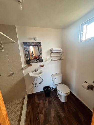a bathroom with a toilet and a sink at Cabañas el Corral del Rayo Huasca in Huasca de Ocampo