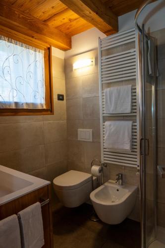 a bathroom with a toilet and a sink at Agriturismo La Stalla in Bormio