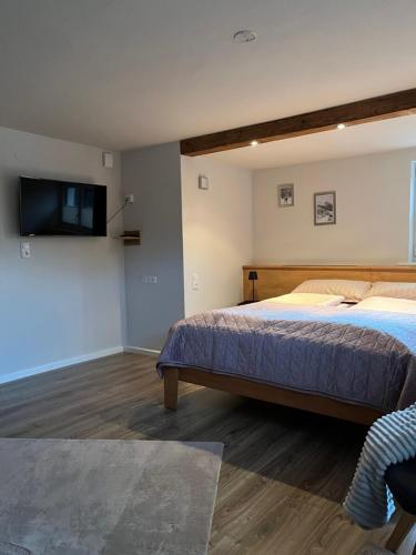 ライト・イム・アルプバッハタールにあるWiesenhofのベッドルーム(ベッド1台、薄型テレビ付)