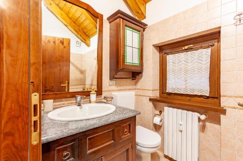 een badkamer met een wastafel en een toilet bij Casa Leonida in Bardonecchia