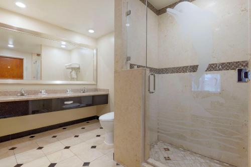 a bathroom with a shower and a toilet at Comfort Suites Oceanside Camp Pendleton Area in Oceanside