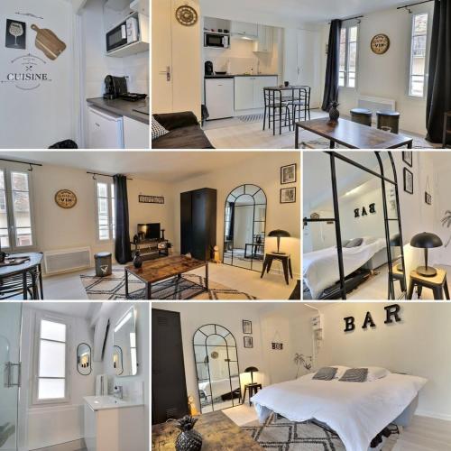 un collage de photos d'une cuisine et d'un salon dans l'établissement O'bistrot Troyen - charme secteur piéton Mon Groom, à Troyes