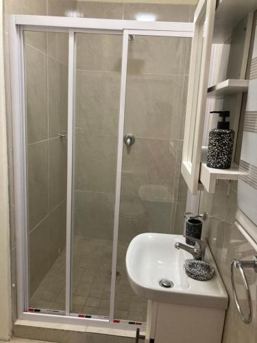 a bathroom with a shower and a sink at Edenvale corner in Edenvale