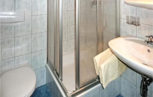 a bathroom with a shower and a toilet and a sink at Lovely Apartment In Radstadt With Wifi in Radstadt