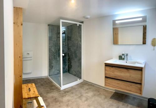 a bathroom with a shower and a sink at Le Perchoir, Gîte 7 personnes, Le Grand Valtin in Ban-sur-Meurthe-Clefcy