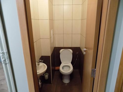 Un baño pequeño con inodoro y lavabo. en La'Vista, en Smolyan