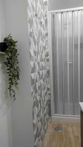 ナポリにあるCasa Stellaのタイル張りの壁のバスルーム(シャワー付)