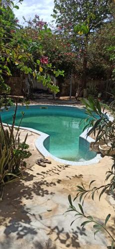ein Schwimmbad in der Mitte eines Gartens in der Unterkunft Chez John et Élisa in Ndangane