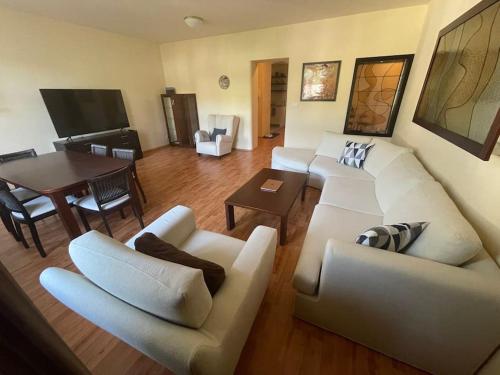 a living room with a couch and a table at Huge two floor apartment on the Park Colonnade with free parking for one car, 160 sqm in Karlovy Vary