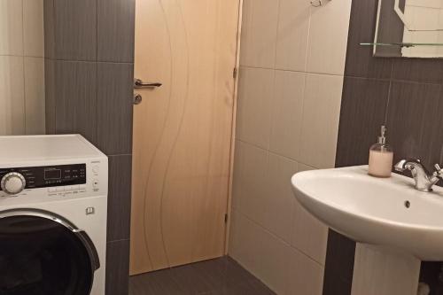 a bathroom with a washing machine and a sink at Arta House in Arta
