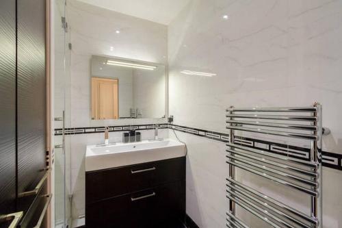 une salle de bain avec un lavabo et un miroir dans l'établissement Luxury Flat with patio garden, à Paris