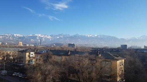 a city with buildings and mountains in the background at Бухар Жырау Ботанический in Almaty