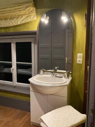 uma casa de banho com um lavatório e uma janela em Les ateliers d’Aumâtre em Aumâtre