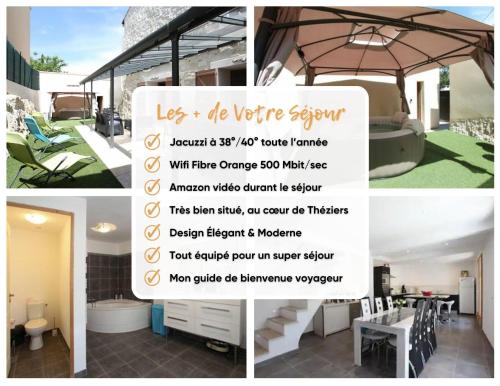 un collage d'images d'un signe avec un parapluie dans l'établissement Belle maison de village sur theziers, à Théziers