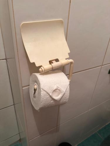 a roll of toilet paper on a wall in a bathroom at Apartment Boulevard in Belgrade