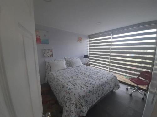 una camera con letto, finestra e sedia di Parcela en Olmué. a Olmué